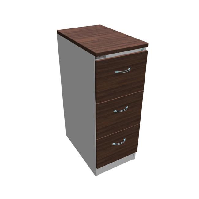 Three-drawer filing cabinet OP, 41.6x104x64 cm, walnut/grey