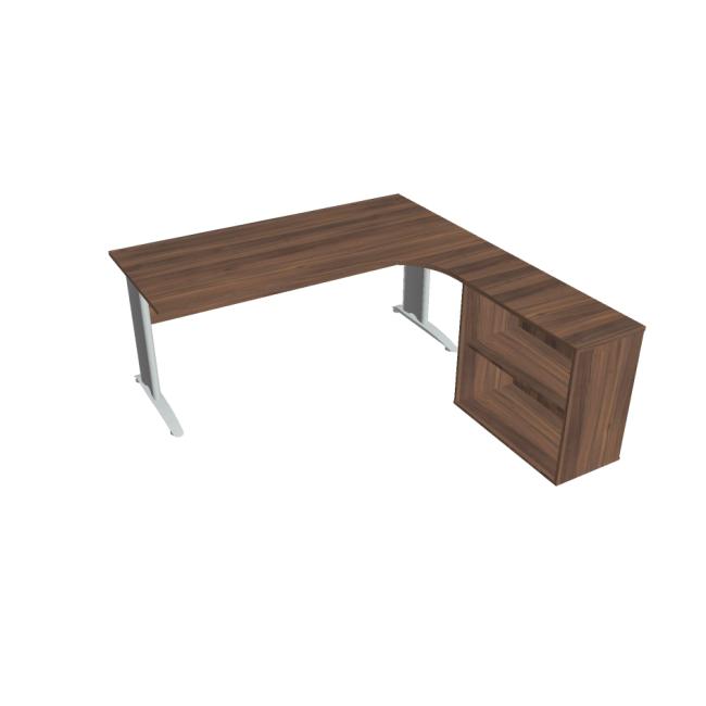 [ON418362] Cross desk, ergo, left, 180x75.5x200 cm, walnut/metal