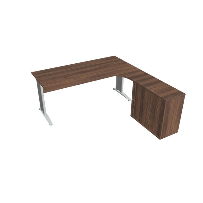 Cross desk, ergo, left, 180x75.5x200 cm, walnut/metal