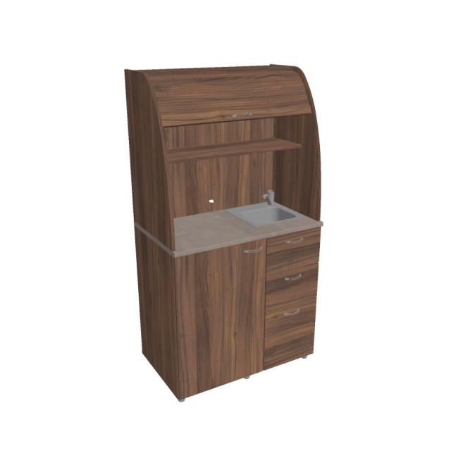 Kitchen with sink and faucet right, 100x189.1x60 cm, walnut/walnut