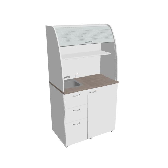 [ON450799] Kitchen with sink, faucet and refrigerator left, 100x189.1x60 cm, white/white