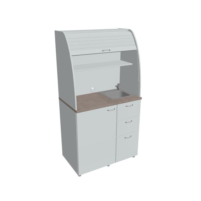 [ON450888] Kitchen with sink, faucet and refrigerator right, 100x189.1x60 cm, gray/grey