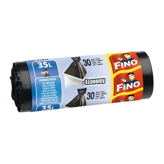 Vaky na zaväzovanie FINO Economy 35 ℓ, 8 mic., 49 x 60 cm, čierne (30 ks)