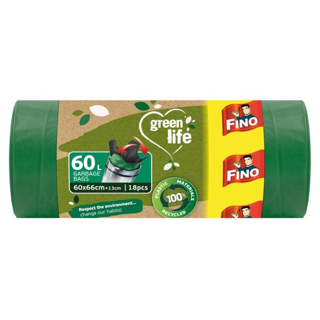 Vaky na zaväzovanie FINO Green Life Easy 60 ℓ, 27 mikr., 60 x 66 cm (18 ks)