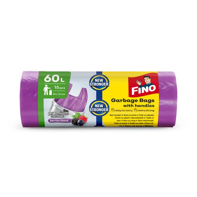 Vrecká na viazanie s ušami FINO Premium aromatické 60 ℓ, 14 mic., 59 x 72 cm, fialové (15 ks)