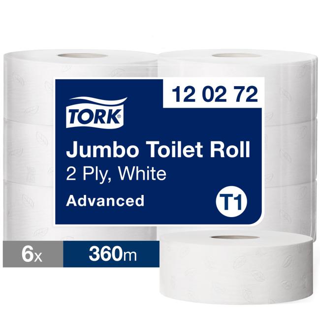 Toaletný papier 2-vrstvový. TORK Jumbo 26 cm, kotúč 360 m, biela T1 (6 ks)