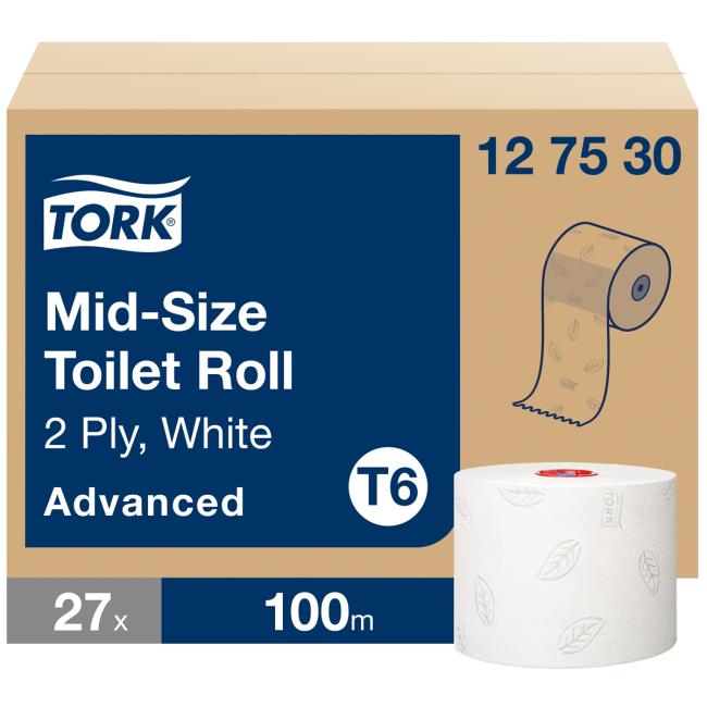 [HY127530] Toilet paper 2-layer. TORK Mid-size white, reel 100m T6 (27 pcs)