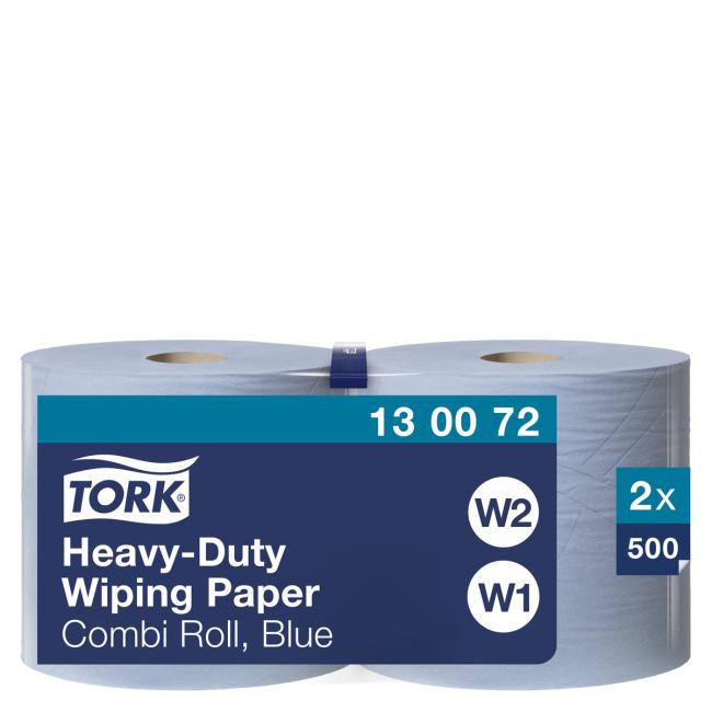 Priemyselné utierky v 2-vrstvovej rolke. TORK Heavy Duty modrá W1/W2, kotúč 170 m (2 ks)