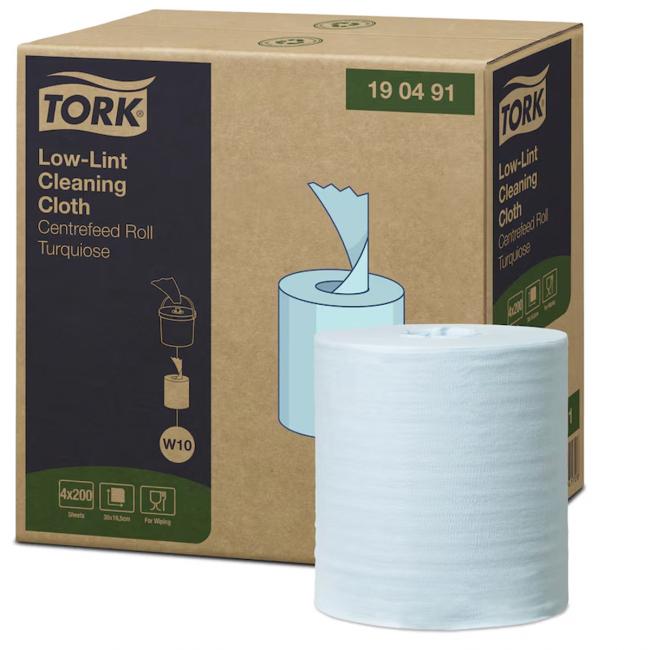 Paper towels in a 1-layer roll. 60m TORK Low-Lint turquoise W10, 4 pcs
