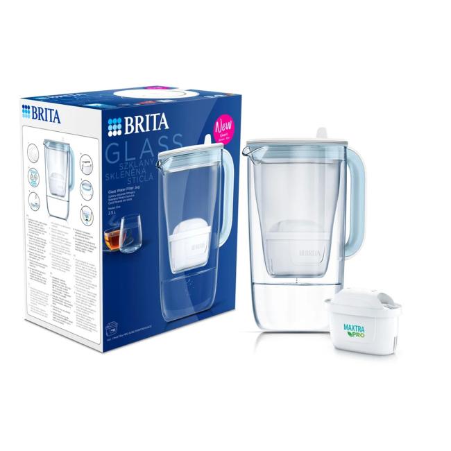 Filtračná kanvica Brita Glass Jug, 2,5 l, sklo, svetlomodrá