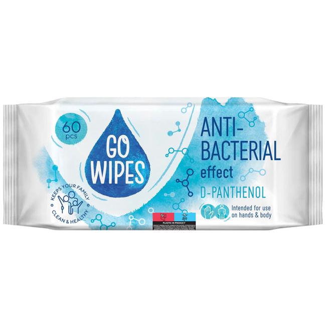 [HY250782] Moist wipes GoWipes antibacterial with vitamin complex (A, C, E and D-panthenol) 60 pcs