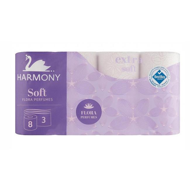 Toaletný papier 3-vrstvový Harmony Soft FLORA Parfémy biely, rolka 16,8 m (8 ks)
