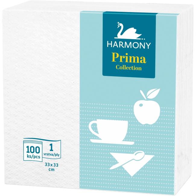 [HY755010] Paper napkins 1-layer HARMONY Prima 33 x 33 cm white 100 pieces