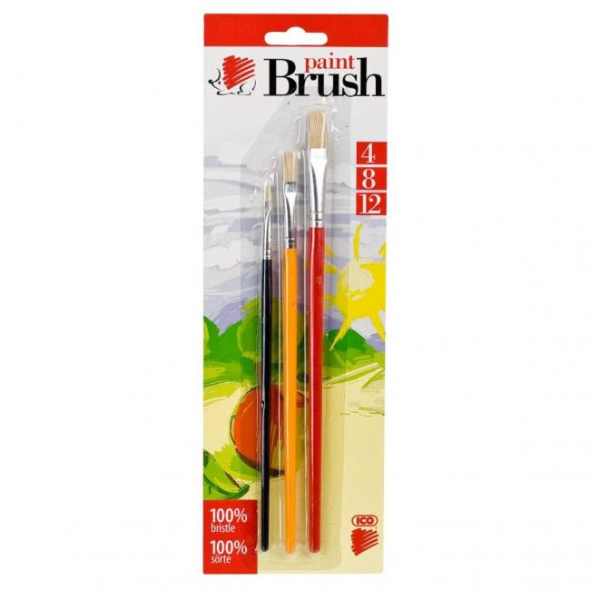 Brush set 3 pcs 4-8-12 flat, colored handle