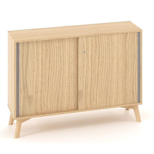 ALFA ROOT bookcase with long partition, sliding door, 1 shelf, 120x45x88.7cm, oak