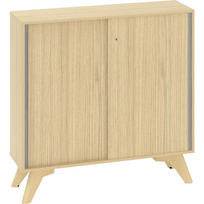 ALFA ROOT bookcase with long partition, sliding door, 2 shelves, 120x45x121.5cm, oak