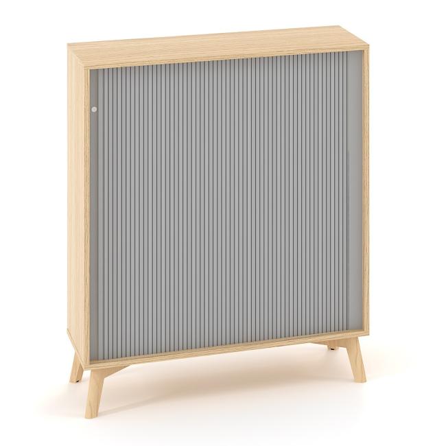 [IR100090] ALFA ROOT shelving unit, RAL9010 louvered door, 2 shelves, 100x45x121.5cm, oak