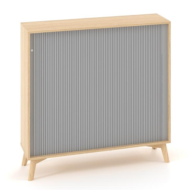 ALFA ROOT bookcase with long partition, RAL9010 louvered door, 2 shelves, 120x45x121.5cm, oak