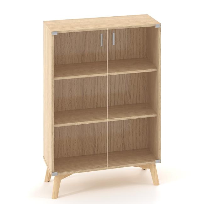 ALFA ROOT bookcase, glass, 2 shelves, 80x45.8x121.5cm, oak