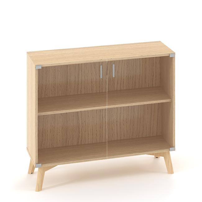 ALFA ROOT bookcase, glass, 1 shelf, 100x45.8x88.7cm, oak