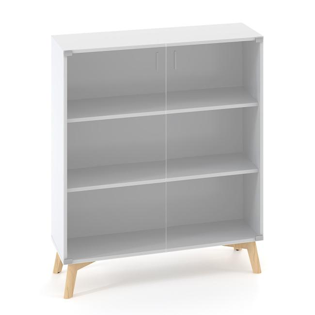ALFA ROOT bookcase, glass, 2 shelves, 100x45.8x121.5cm, white