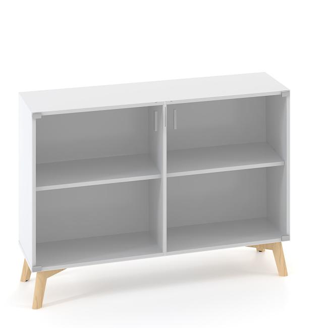 ALFA ROOT bookcase with long partition, glass, 1 shelf, 120x45.8x88.7cm, white
