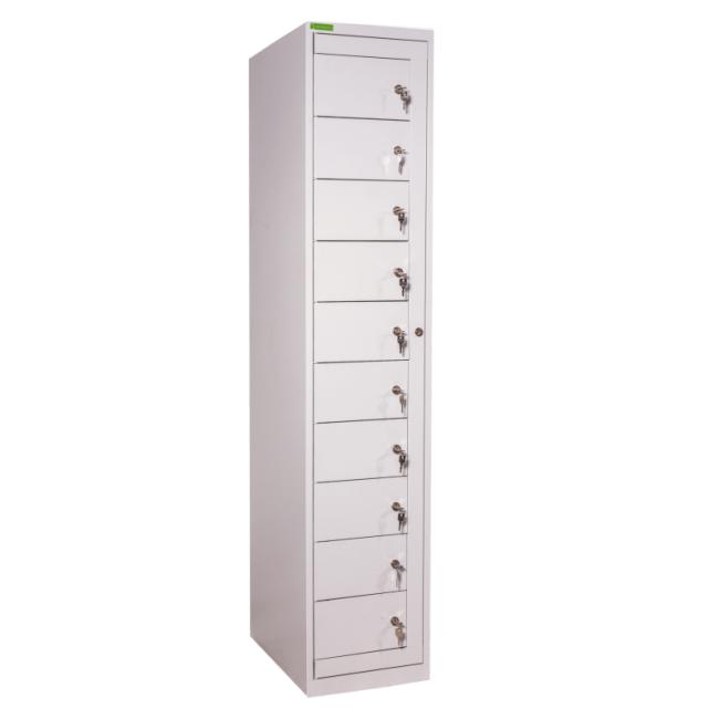Cabinet for dispensing work clothes with 10 compartments, lockable, h.182 x w.38 x d.45cm, RAL7035 gray