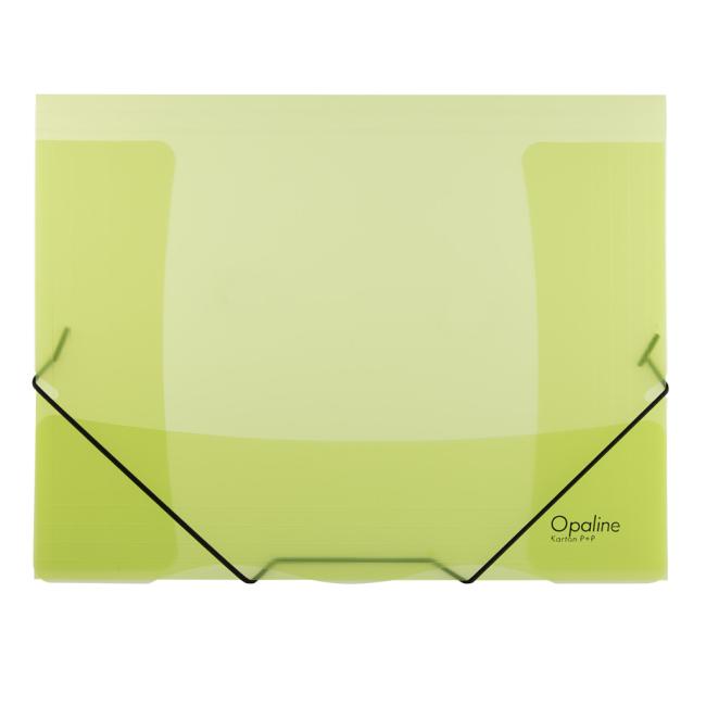 Plastic packaging with rubber band PP Opaline cardboard, green
