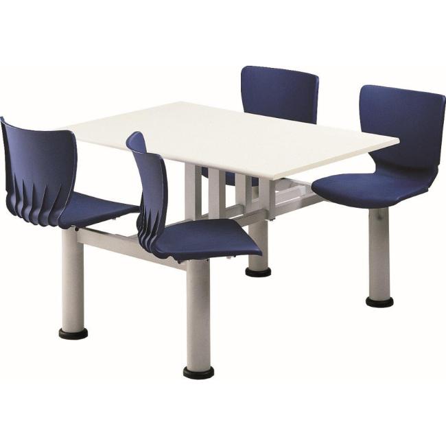 [AB300530] Set MONO MENZA table with fixed chairs, gray base, blue seats, without table top