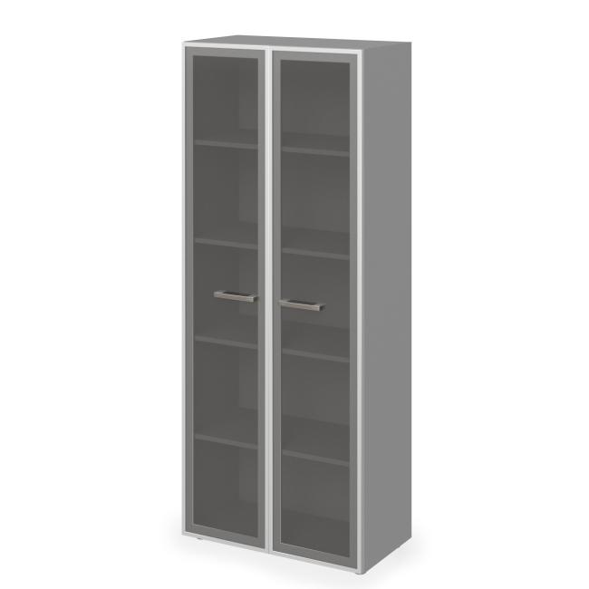 Lenza Wels bookcase, 79.8x196.5x42.5cm, glass door, driftwood/grey