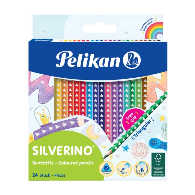 Pelikan Silverino triangular thin crayons, set of 24 pcs