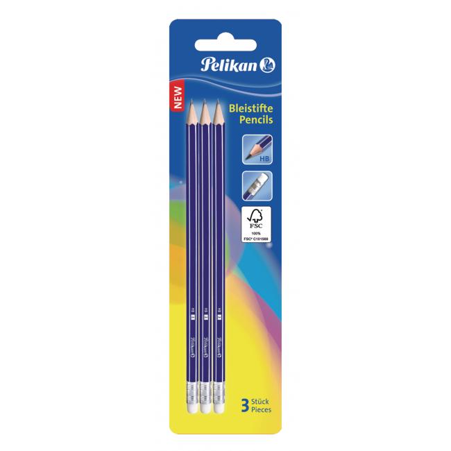 Pencil with eraser Pelikan HB 3 pcs in a blister