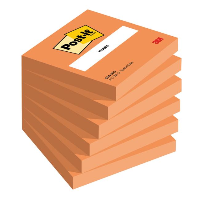 Self-adhesive Post-it note 76x76 orange 6 x 100 leaves