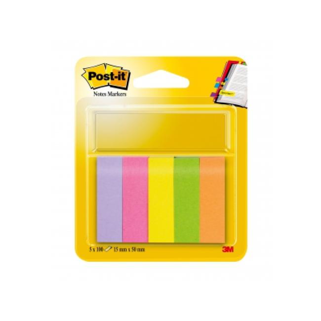 Post-it paper bookmarks, 15 x 50 mm, 100 sheets, 5 pads/pack