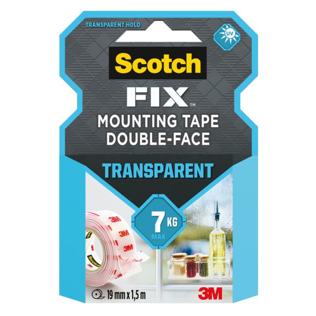 Mounting tape for interior, 19 mm x 1.5 m transparent