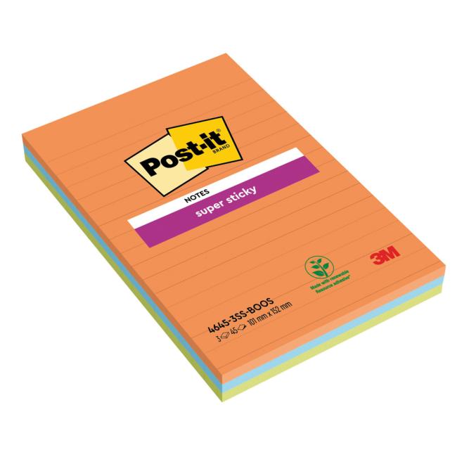 Post-it Super Sticky BOOST samolepiaca podložka, lemovaná, 101 mm x 152 mm, 45 l, 3 podložky