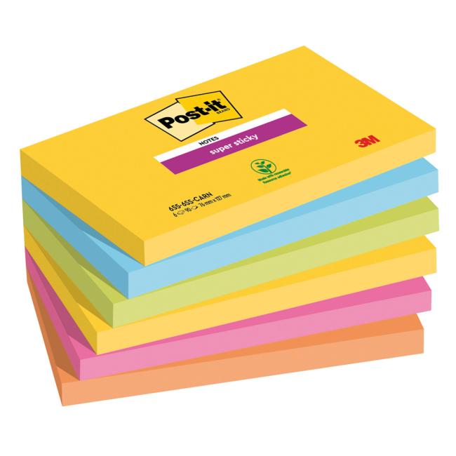 [MM242804] Post-it Super Sticky CARNIVAL, size 76 x 127 mm 6 pads of 90 cards