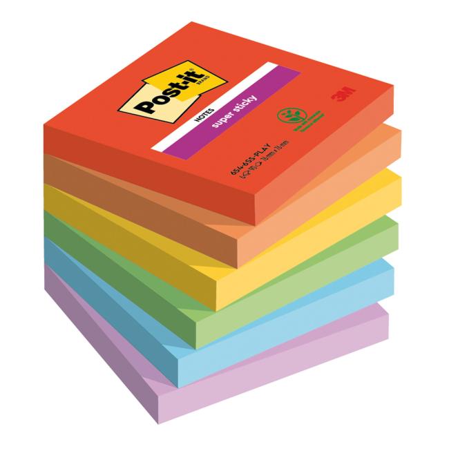 [MM258795] Self-adhesive notepad Post-it Super Sticky PLAYFUL, size 76x76 mm, 6 pads of 90 cards