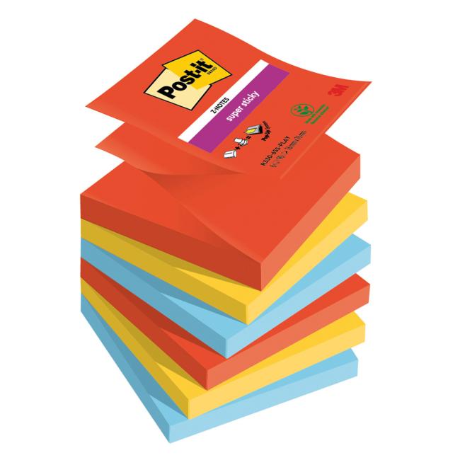 [MM258797] Self-adhesive Z-pads Post-it Super Sticky PLAYFUL, size 76x76 mm, 6 pads of 90 cards