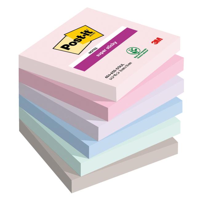 Self-adhesive note Post-it Super Sticky SOULFUL, size 76x76 mm, 6 notes of 90 leaves