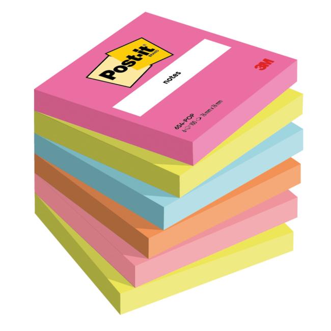 Post-it Super Sticky Poptimistic 76x76mm, 6 pads of 100 cards