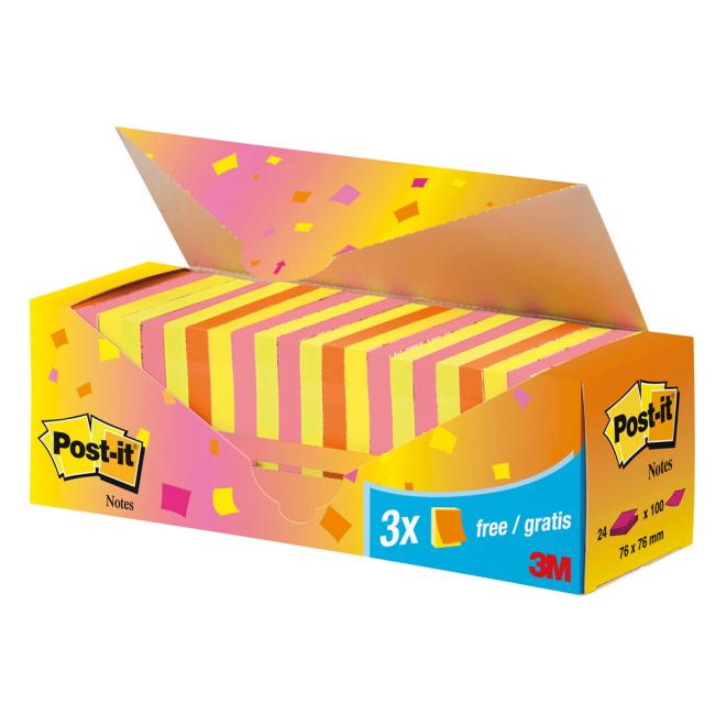 Post-it Super Sticky, 76x76 mm, mix neónových farieb, špeciálne balenie
