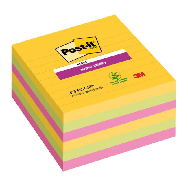 [MM675010] Post-it Super Sticky CARNIVAL, size 101x101 mm, 6 pads of 90 cards