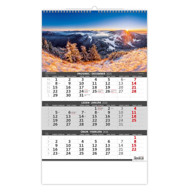Wall calendar 3-month Mountains 31.5 x 45 cm 2026