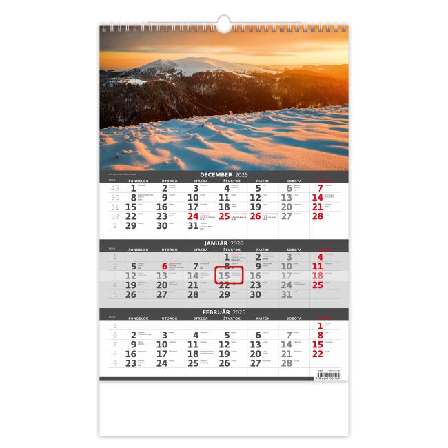 Wall calendar 3-month Slovakia 31.5 x 45 cm 2026