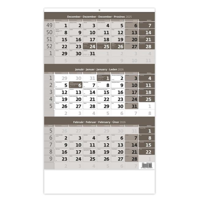 [N323] Wall calendar 3-month gray 31.5 x 45 cm 2026