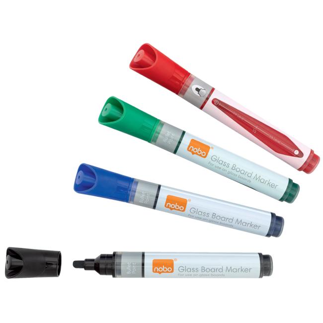 [NB905324] Nobo markers for glass boards with a round tip, pack of 4, mix of colors