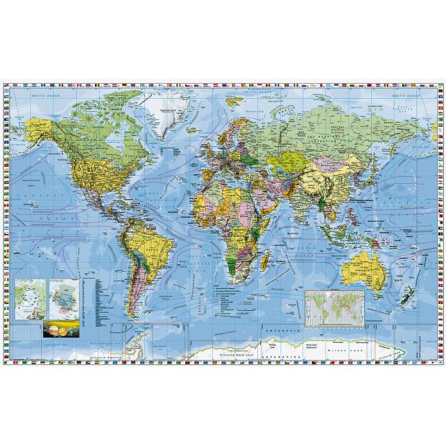 [NM033330] Mapa politického sveta s vlajkami štátov