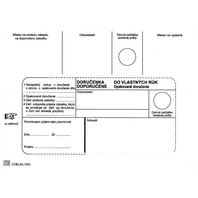 Postal envelopes B6 delivery note to VR OD, Dopostielat, 1000 pcs