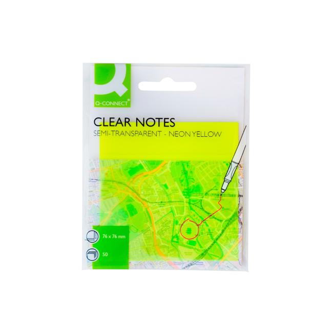 Samolepiaca podložka Q-CONNECT priehľadná, žltá, 76 x 76 mm, 50 listov